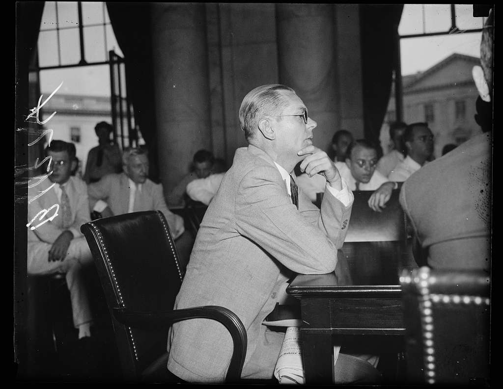 Harris and Ewing, 1936 — a professional strikebreaker testifies to the Senate
