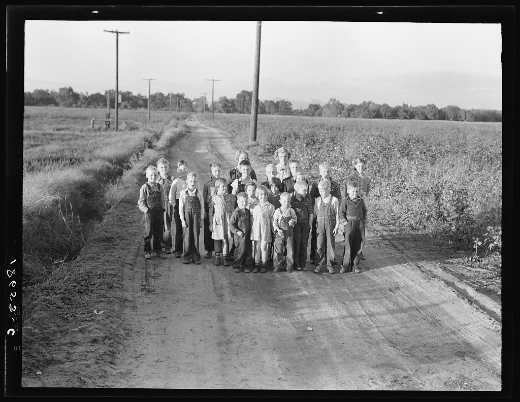 Dorothea Lange, 1938 — children of the ten selected families on the road through the Mineral King Cooperative Farm