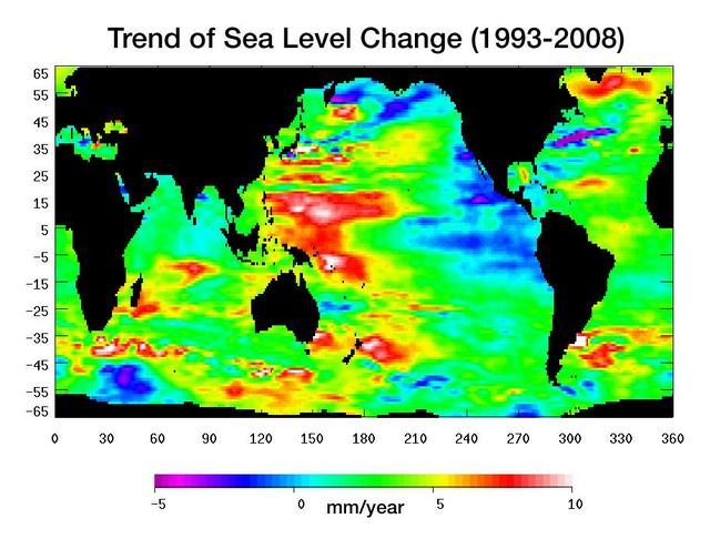 NASA — sea level trend, 1993 to 2008 (PIA11002)