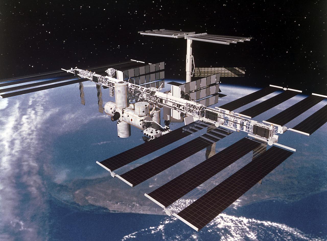 The International Space Station passing over Florida, artist's concept, 1998